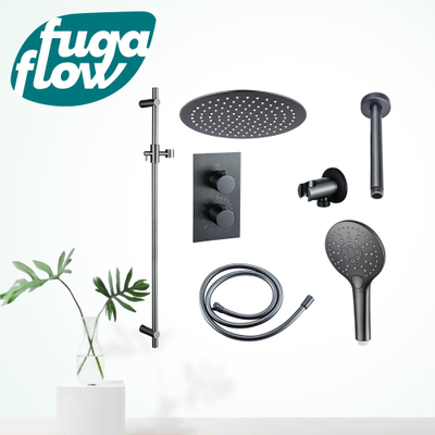 FugaFlow Eccelente Sobrado Badkamer Inbouw Regendoucheset - thermostatisch - plafondarm -glijstang - 25cm hoofddouche -handdouche rond - gunmetal PVD