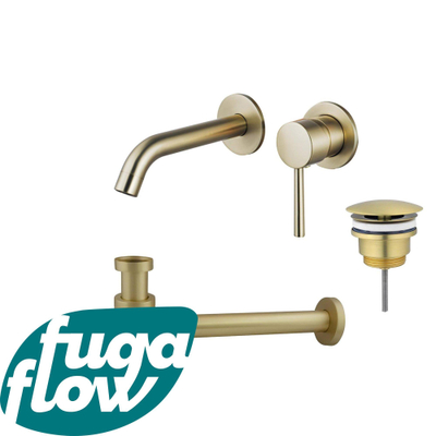 FugaFlow Eccelente Sobrado Badkamer Slim Wastafelkraanset - inbouw wastafelkraan - always open plug - verlaagde design sifon - PVD Geborsteld Messing