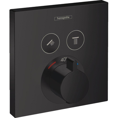 Hansgrohe ShowerSelect afbouwdeel v. inbouwkraan thermostatisch v. 2 douchefuncties m. start/stop-kraan mat zwart