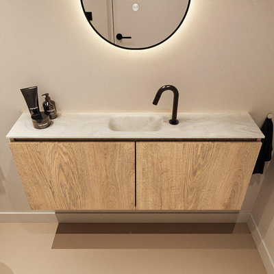 MONDIAZ TURE-DLUX 120cm toiletmeubel Washed Oak. EDEN wastafel Ostra positie midden. Met 1 kraangat.