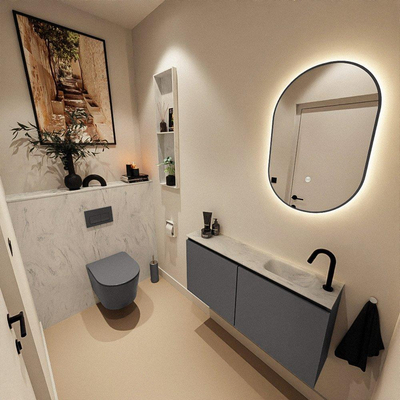 MONDIAZ TURE-DLUX 100cm toiletmeubel Dark Grey. EDEN wastafel Opalo positie rechts. Met 1 kraangat.