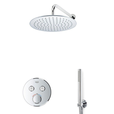 GROHE Grohtherm Regendoucheset Inbouw - hoofddouche 25 cm - 2 functies - handdouche staaf 1 stand -wandarm - chroom