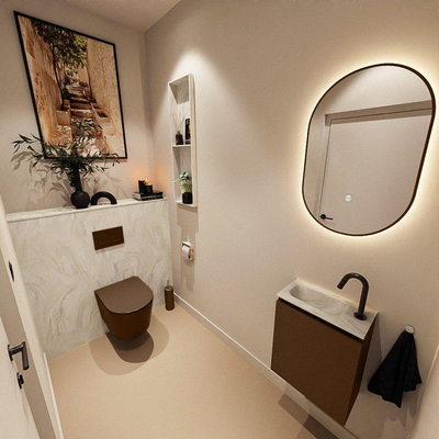 MONDIAZ TURE-DLUX 40cm toiletmeubel Rust. EDEN wastafel Ostra positie links. Met 1 kraangat.