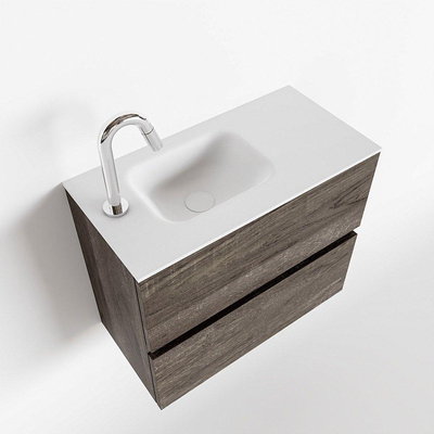MONDIAZ ADA Toiletmeubel - 60x30x50cm - 1 kraangat - 2 lades - dark brown mat - wasbak links - Solid surface - Wit