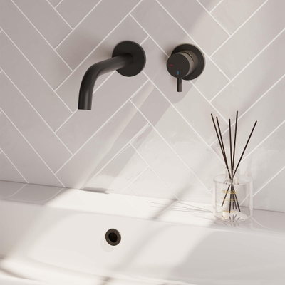 Brauer Black Edition Wastafelmengkraan inbouw - gebogen uitloop links - hendel kort smal - model B 1 - mat zwart OUTLETSTORE