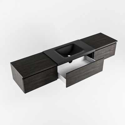 MONDIAZ BUKLA 200cm badmeubel met module 60 kleur Dark Brown met 3 lades. Wastafel CLOUD midden 1 kraangat kleur Urban.