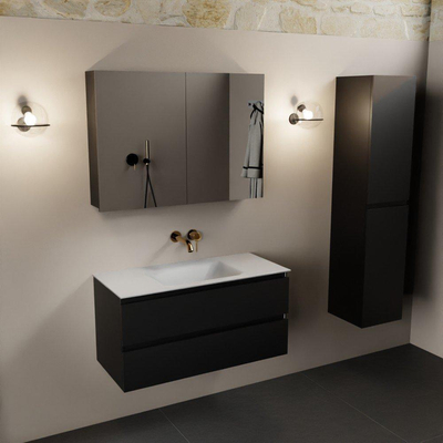 Mondiaz Aivy badmeubelset - 100x45x50cm - 0 kraangaten - 1 wasbak talc Solid surface - Midden - 2 lades - Met spiegelkast - MDF Urban