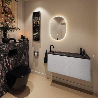 MONDIAZ TURE-DLUX 100cm toiletmeubel Plata. EDEN wastafel Lava positie links. Met 1 kraangat.