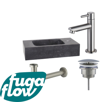 FugaFlow Eccelente Arredo fonteinset - 40x22x9cm - 1 kraangat - natuursteen - fonteinkraan RVS geborsteld - zwart -