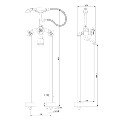 Best Design Class badkraan vrijstaand nostalgisch 100.5cm met handdouche chroom