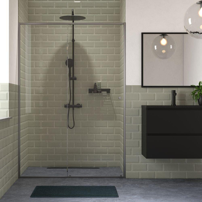 Sealskin Contour Schuifdeur voor nis 140x200cm 6mm helder veiligheidsglas met antikalklaag Mat grijs