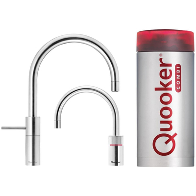 Quooker Nordic Round Twintaps - draaibare uitloop - Combi reservoir - Warm / kokend water - RVS