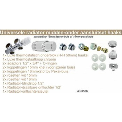 Riko set onderblok compl. haaks (links) 16x2,0 +15 knel chroom