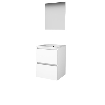 Basic-Line Ultimate 46 badkamermeubelset - 50x46cm - greeploos - 2 lades - porseleinen wastafel - 1 kraangat - Spiegel - verlichting MDF lak Ice White