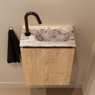 MONDIAZ TURE-DLUX 40cm toiletmeubel Washed Oak. EDEN wastafel Glace positie rechts. Met 1 kraangat.