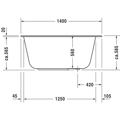 Duravit DuraStyle kunststof bad acryl rechthoekig 140x80x56cm zonder poten voor inbouw of ommanteling wit