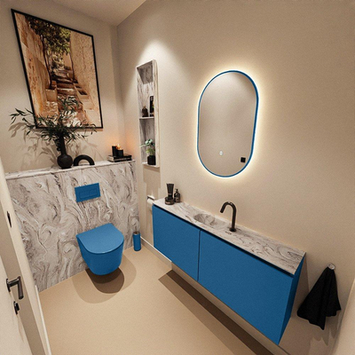 MONDIAZ TURE-DLUX 120cm toiletmeubel Jeans. EDEN wastafel Glace positie midden. Met 1 kraangat.