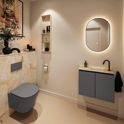 MONDIAZ TURE-DLUX 60cm toiletmeubel Dark Grey. EDEN wastafel Frappe positie rechts. Met 1 kraangat.