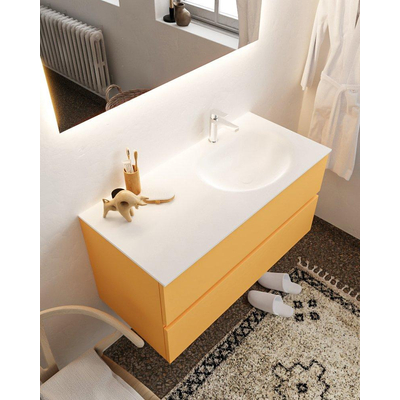 MONDIAZ VICA Badkamermeubelset - 100cm - 2 lades - wasbak Moon rechts - 1 kraangat - solid surface ocher