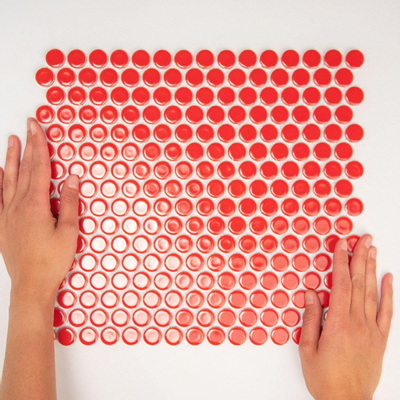 The Mosaic Factory Venice mozaïektegel - 31.5x29.4cm - wandtegel - Rond - Porselein Red Glans