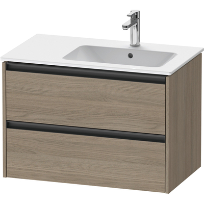 Duravit Ketho 2 wastafelonderbouwkast met 2 laden voor waskom rechts 81x48x54.9cm met grepen antraciet eiken terra mat