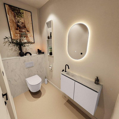 MONDIAZ TURE-DLUX 80cm toiletmeubel Cale. EDEN wastafel Opalo positie links. Met 1 kraangat.