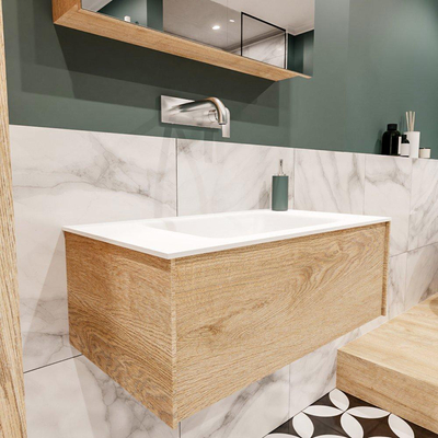 MONDIAZ LUSH Badkamermeubelset - 80cm - 1 lade - wastafel cloud - wasbak midden - 0 kraangaten - washed oak - (inclusief spiegelkast) OUTLET UDEN