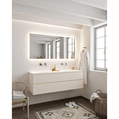 MONDIAZ VICA Badkamermeubelset - 150cm - 2 lades - wasbak Cloud dubbel - 0 kraangaten - solid surface linen