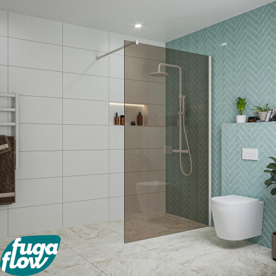 FugaFlow Eccelente Vetro inloopdouche badkamer - 120x200cm - rookglas - wandarm - mat wit