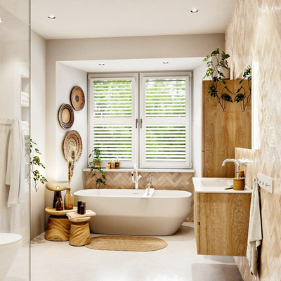 MONDIAZ VICA 100cm badmeubel onderkast Washed Oak 2 lades. Wastafel DENIA midden 1 kraangat, kleur Glanzend Wit.