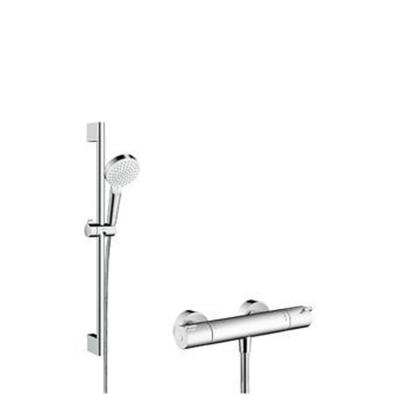 Hansgrohe Crometta douchecombinatie: m. ecostat 1001 cl douchekraan therm. m. glijstangset 72cm m. Crometta Vario handdouche chroom/wit