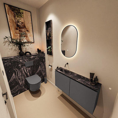 MONDIAZ TURE-DLUX 100cm toiletmeubel Dark Grey. EDEN wastafel Lava positie links. Zonder kraangat.
