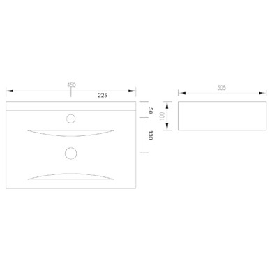 Best Design Class wastafel 44,5x29,5x10cm met 1 kraangat porselein