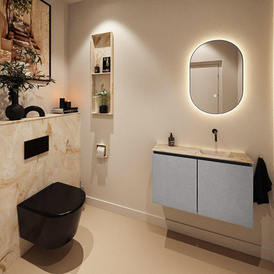 MONDIAZ TURE-DLUX 80cm toiletmeubel Plata. EDEN wastafel Frappe positie rechts. Zonder kraangat.