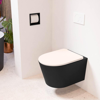 MONDIAZ LAVIE wandclosetpack - 36x53cm - diepspoel - rimless - Urban (zwart) - softclose - quick-release - toiletzitting - Rosee (roze)