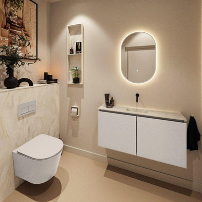 MONDIAZ TURE-DLUX 100cm toiletmeubel Linen. EDEN wastafel Ostra positie midden. Zonder kraangat.