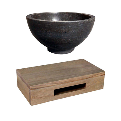 Adema Fonteinset met Waskom 20x20x9cm hardsteen fonteinplank 40x25x10cm rechthoek met handdoekhouder Bruin eiken