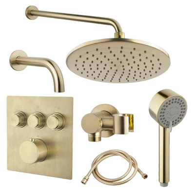 Wiesbaden Caral badset - 3 functies - handdouche 3 standen - hoofddouche 25cm - met garnituur - messing geborsteld