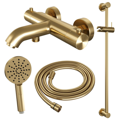 Brauer Gold Edition Badkraan Opbouw - glijstang - 2 functies - 2 gladde knoppen - handdouche rond 3 standen - PVD - geborsteld goud