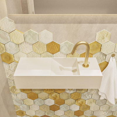 Mondiaz TYNE Fonteinset - 60x23x12cm - wasbak rechts - 1 kraangat - solid surface Talc mat