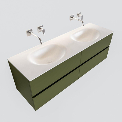 MONDIAZ VICA Badkamermeubelset - 150cm - 4 lades - wasbak Moon dubbel - 0 kraangaten - solid surface army