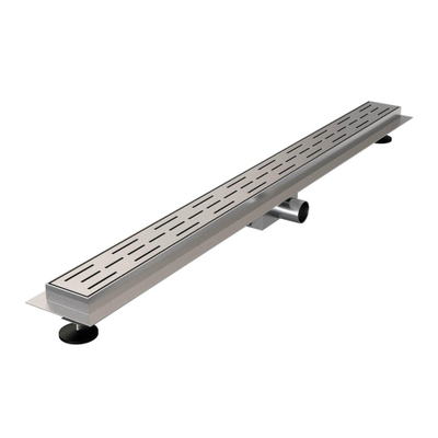 Saniclass douchegoot met flens en open rooster 90x7x6.7cm ondiep met zijuitloop RVS - OUTLET UDEN