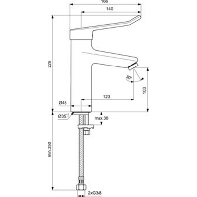 Ideal Standard Ceraplus 2 wastafelkraan m. vaste zelflegende uitloop m. beugelgreep 14cm chroom