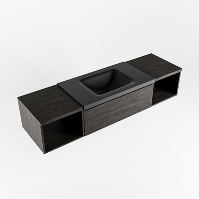 MONDIAZ BUKLA 160cm badmeubel met open module 40 L+R kleur Dark Brown met 1 lade. Wastafel CLOUD midden 0 kraangaten kleur Urban.