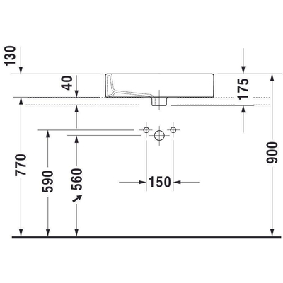 Duravit Vero opbouwwastafel 60x47cm onderzijde geslepen met geglazuurde achterkant 1 kraangat en overloop wit