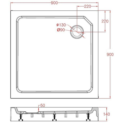 Best Design Project opbouwdouchebak vierkant 90x90x14 cm