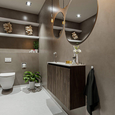 MONDIAZ TURE Fonteinset - 80x23x50cm - 1 kraangat - 2 deuren - dark brown mat - Wasbak links - Solid Surface Wit