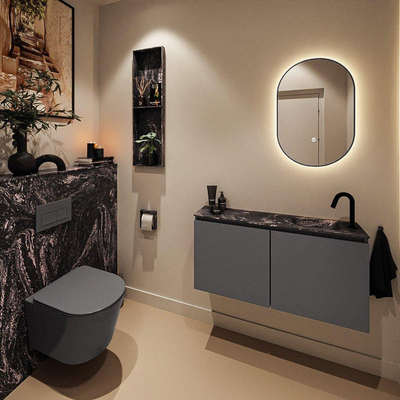 MONDIAZ TURE-DLUX 100cm toiletmeubel Dark Grey. EDEN wastafel Lava positie rechts. Met 1 kraangat.
