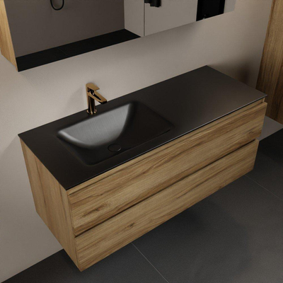 Mondiaz Aivy badmeubelset - 120x45x50cm - 1 kraangat - 1 wasbak urban Solid surface - Links - 2 lades - Met spiegelkast - Melamine Chai