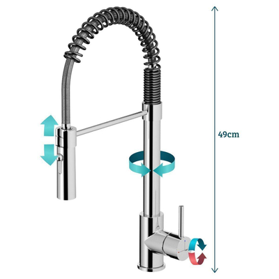 Hotbath Fellow keukenmengkraan met draaibare uitloop en flexibele uittrekbare handdouche chroom
